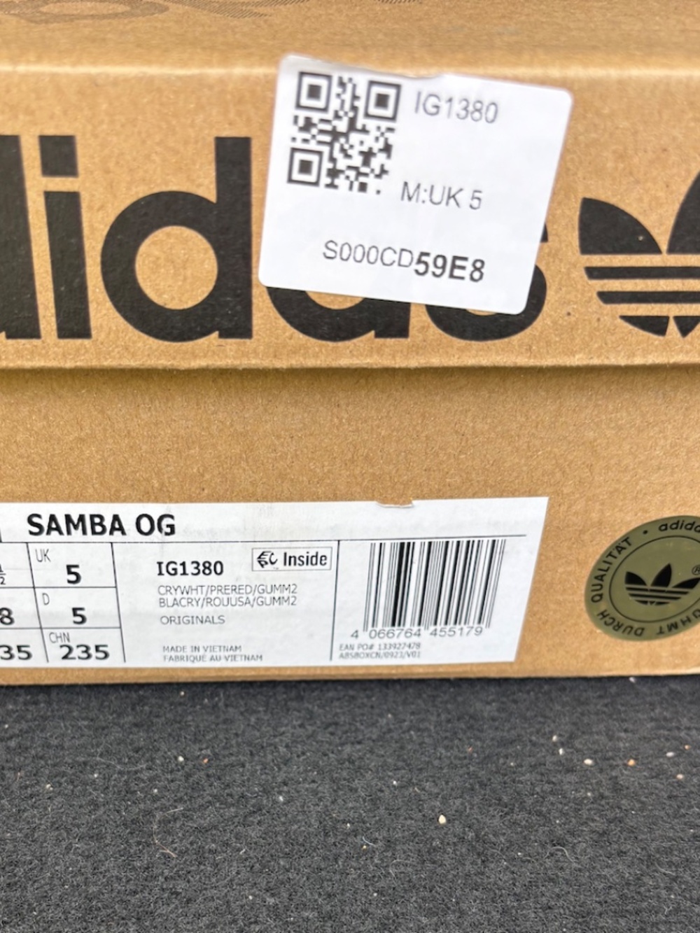 ADIDAS Samba OG Crystal White Preloved Red - Picture 3 of 3